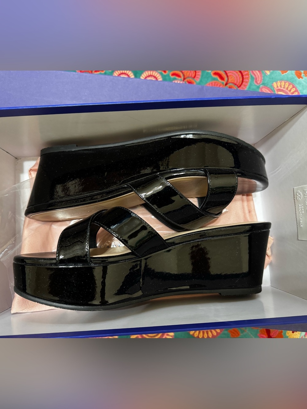 Stuart Weitzman Black Patent Slide Mules